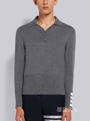 四条纹羊毛长袖 POLO 衫