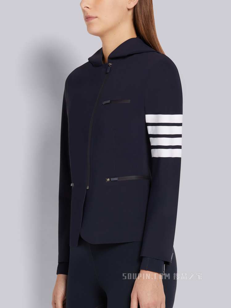四条纹连帽运动夹克