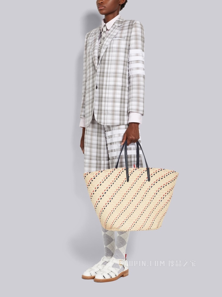 条纹刺绣编织 TOTE 包