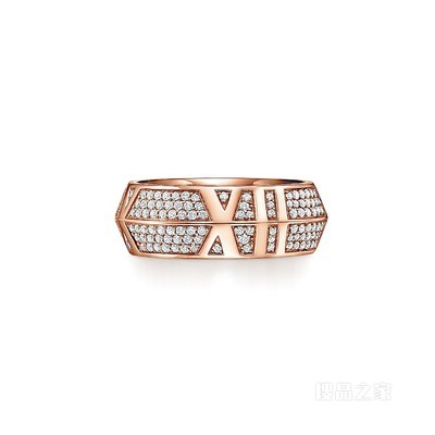 Atlas X 系列 18K 玫瑰金铺镶钻石实心宽式戒指，宽 7.5 毫米