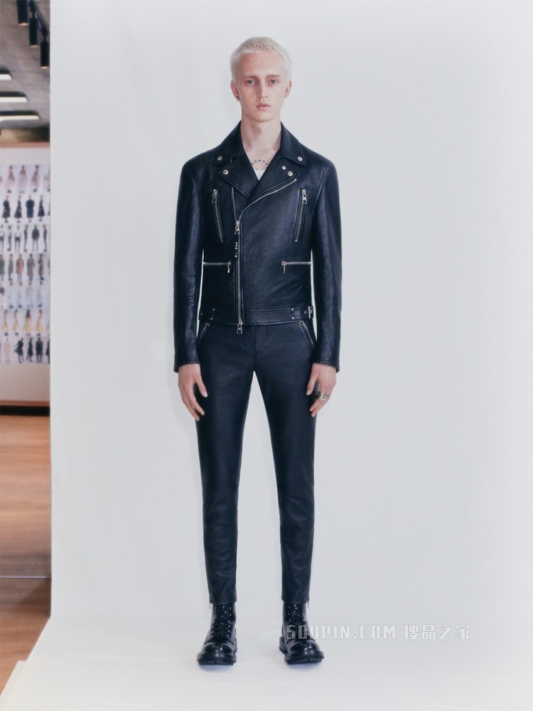 McQueen 经典皮革机车夹克
