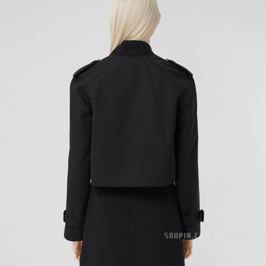 棉质嘎巴甸短款 Trench 风衣 (黑色) - 女士