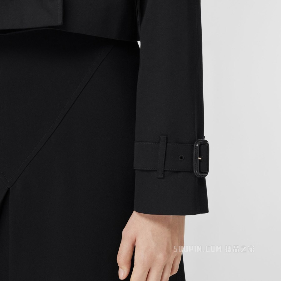 棉质嘎巴甸短款 Trench 风衣 (黑色) - 女士