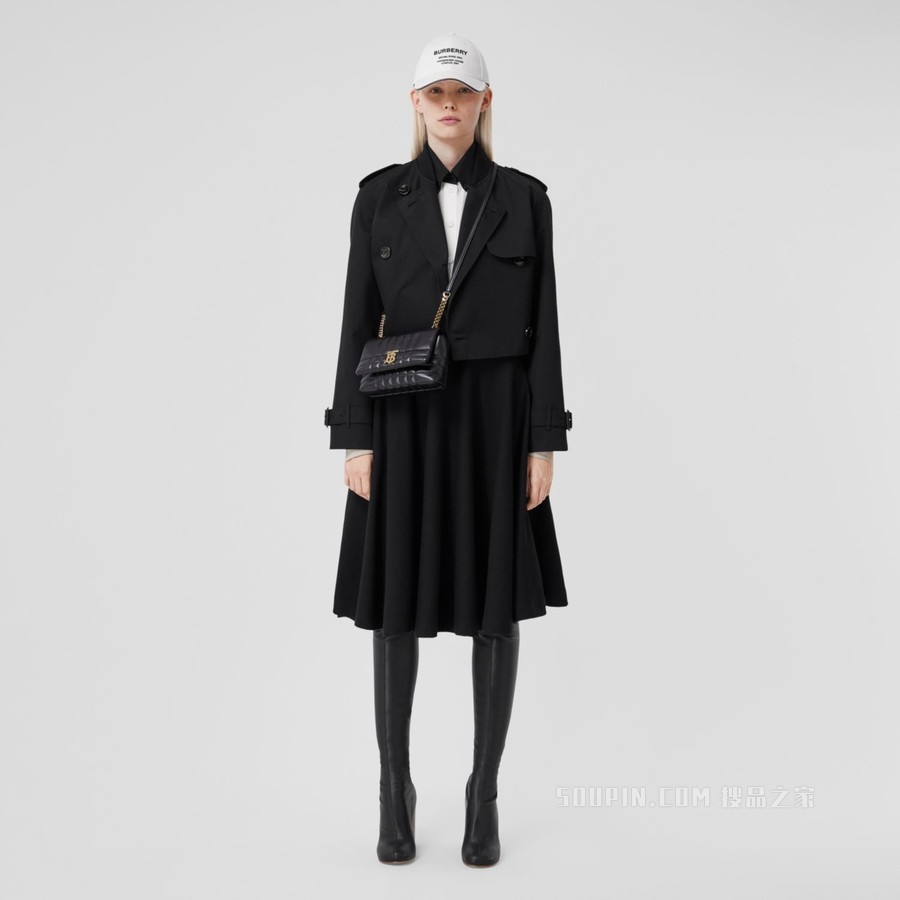 棉质嘎巴甸短款 Trench 风衣 (黑色) - 女士