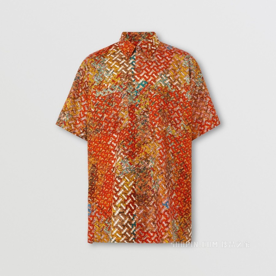 专属标识地图印花丝质宽松衬衫 (亮橘色) - 男士