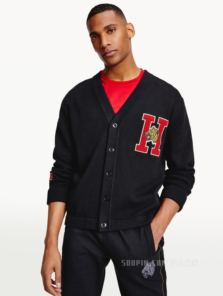 Tommy【新春系列】22新款男女同款新年纯棉刺绣V领针织开衫22241