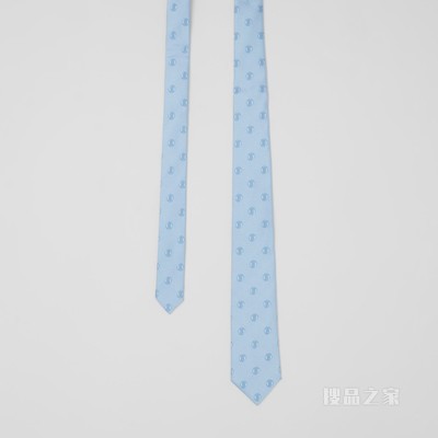 经典剪裁专属标识图案提花丝质领带 (浅蓝色) - 男士