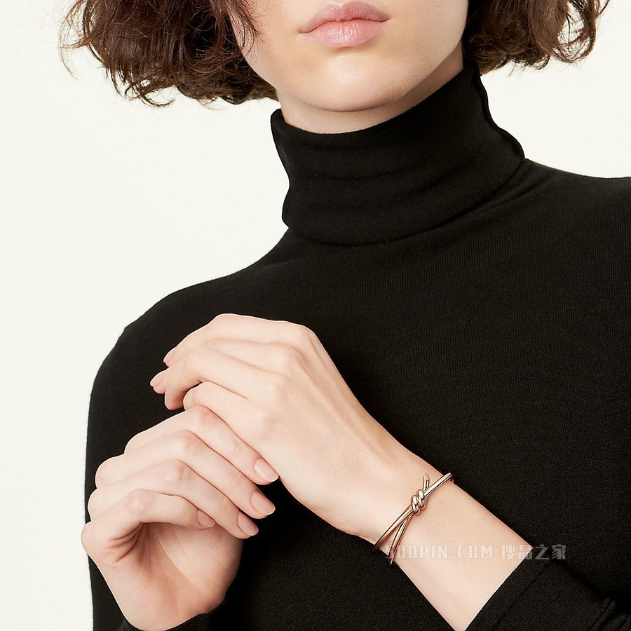 Tiffany Knot 系列 18K 玫瑰金双行铰链手镯