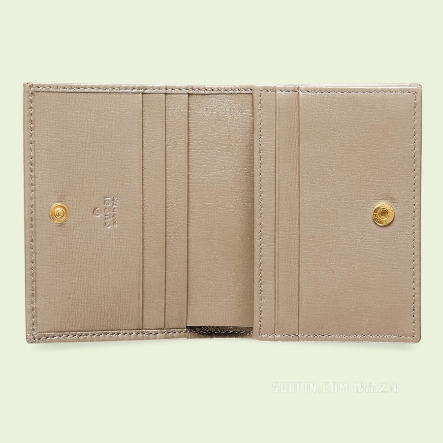Gucci 马衔扣1955系列卡包 米色和白色GG Supreme帆布