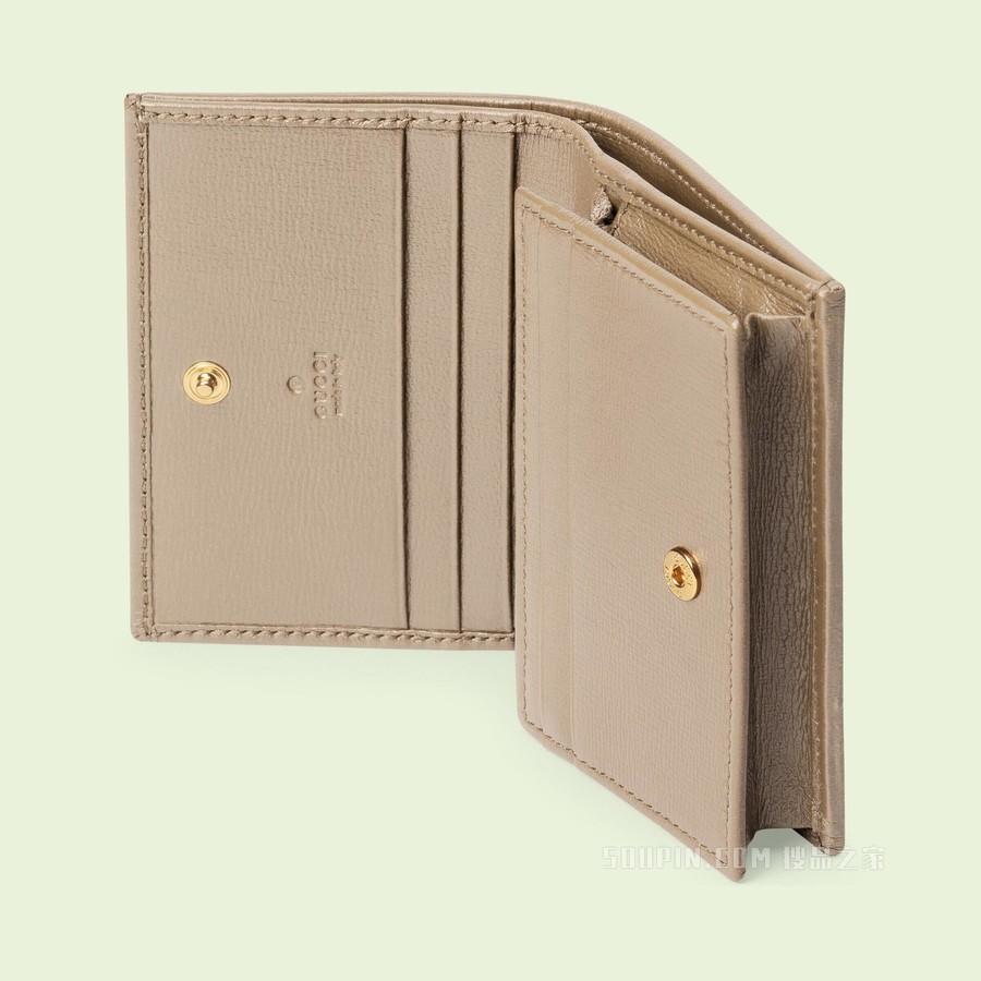 Gucci 马衔扣1955系列卡包 米色和白色GG Supreme帆布
