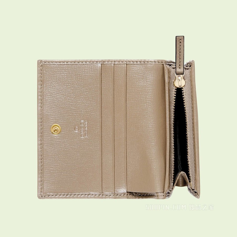 Gucci 马衔扣1955系列卡包 米色和白色GG Supreme帆布