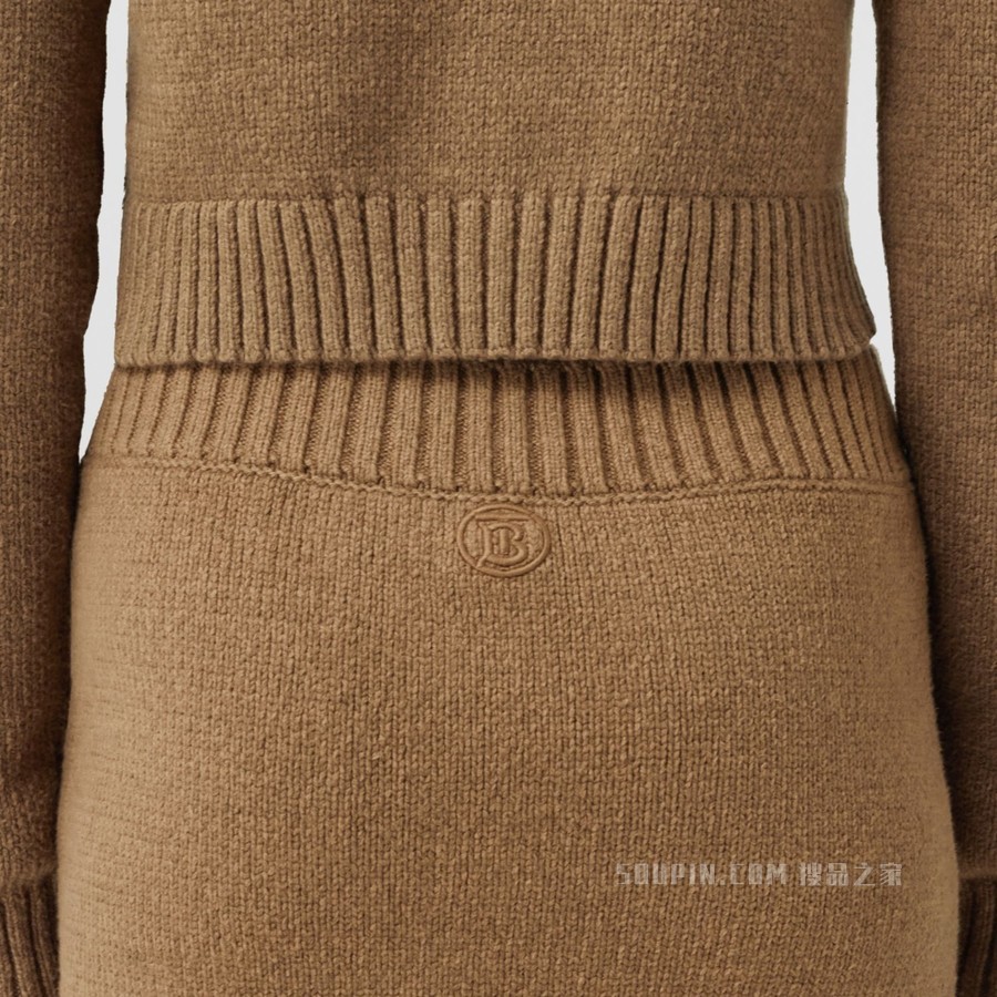 专属标识装饰棉质混纺迷你半裙 (驼麻灰色) - 女士