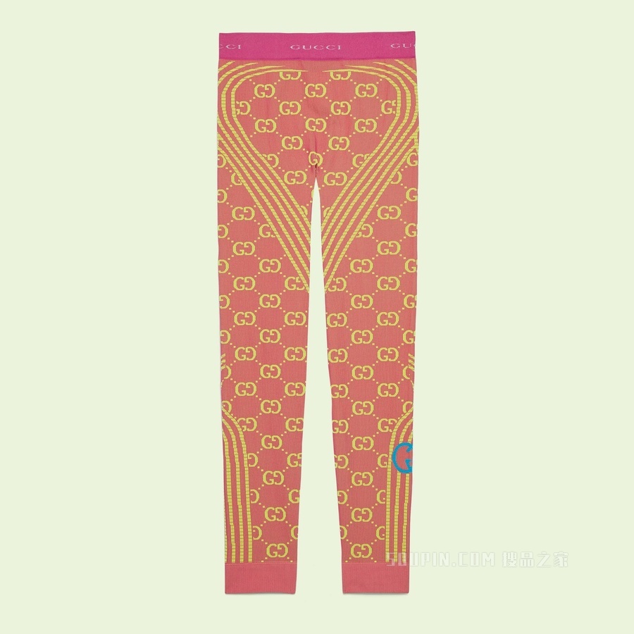 GG提花圆筒针织面料紧身裤 玫红色和荧光黄
