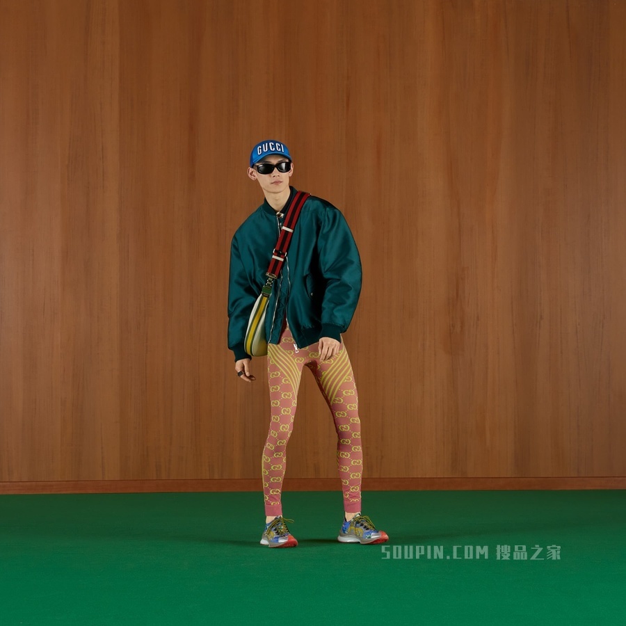 GG提花圆筒针织面料紧身裤 玫红色和荧光黄