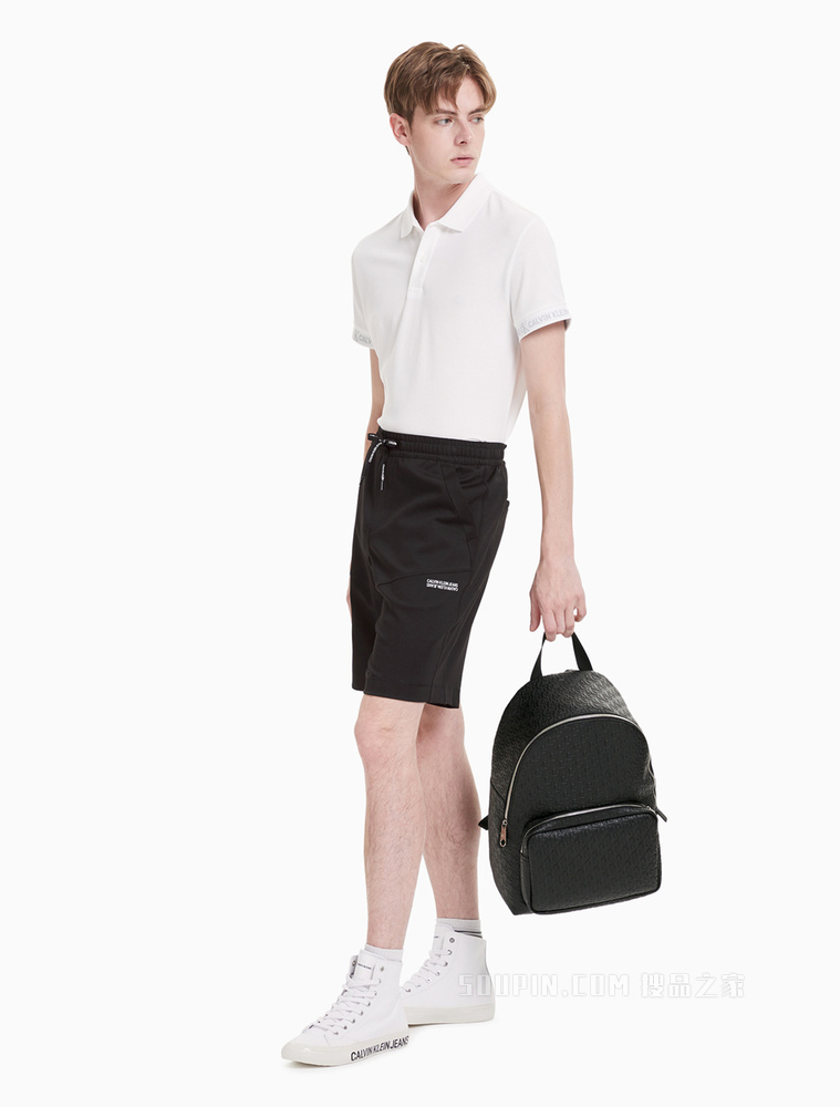 Calvin Klein 男士休闲出行满版压印LOGO大容量轻便拉链双肩背包HH2622