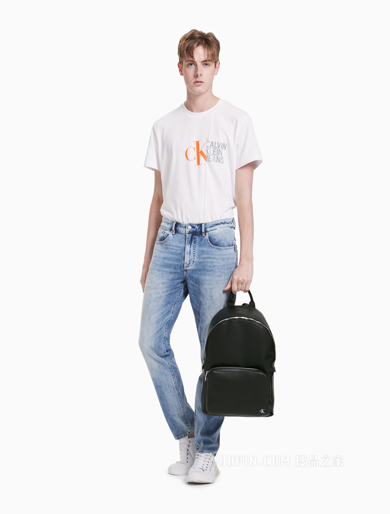 Calvin Klein 男士休闲金属LOGO荔枝纹可调节双肩包HH2547