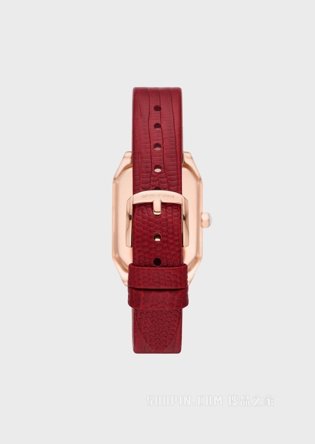 方形红色皮革石英腕表 | Emporio Armani