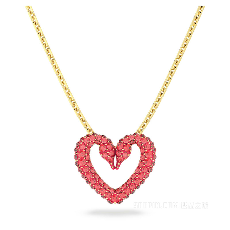 Una 链坠, 心形, 小码, 红色, 镀金色调