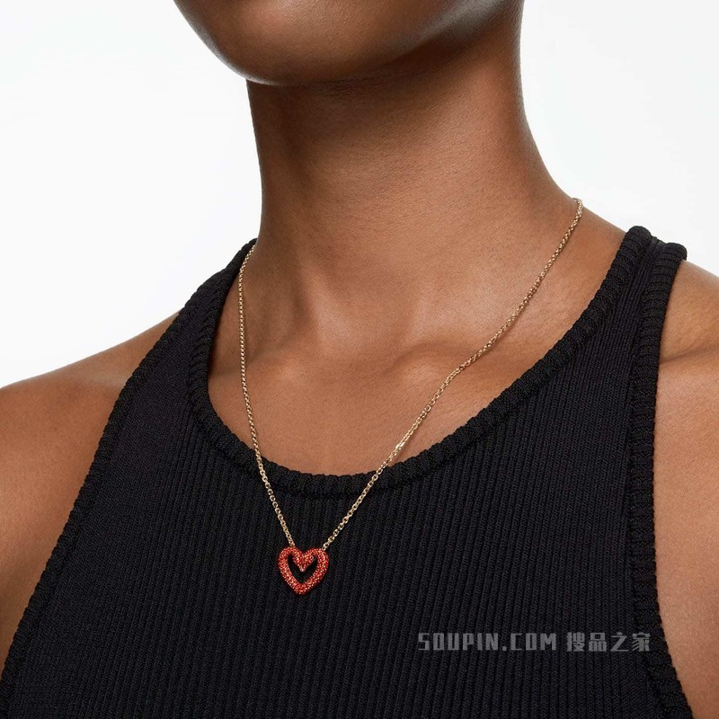 Una 链坠, 心形, 小码, 红色, 镀金色调