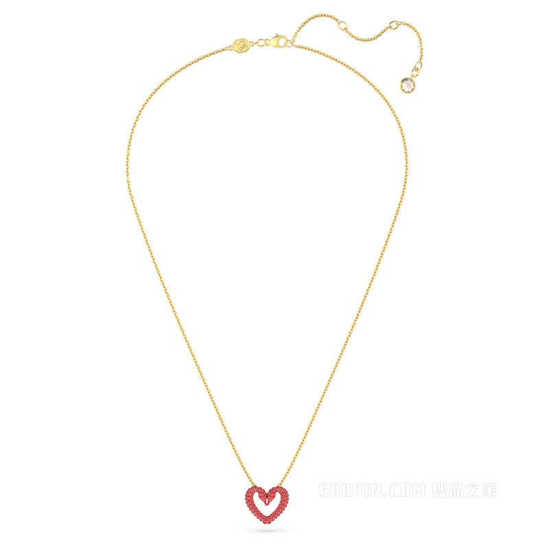 Una 链坠, 心形, 小码, 红色, 镀金色调