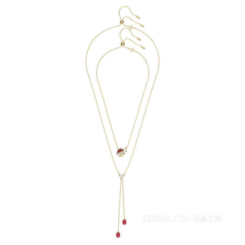 Cariti 层次项链, 红豆冰, 红色, 镀金色调