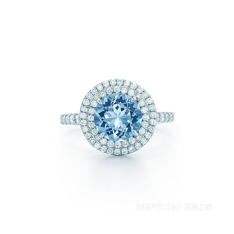 Tiffany Soleste 系列铂金镶嵌 0.70 克拉海蓝宝石和钻石戒指。