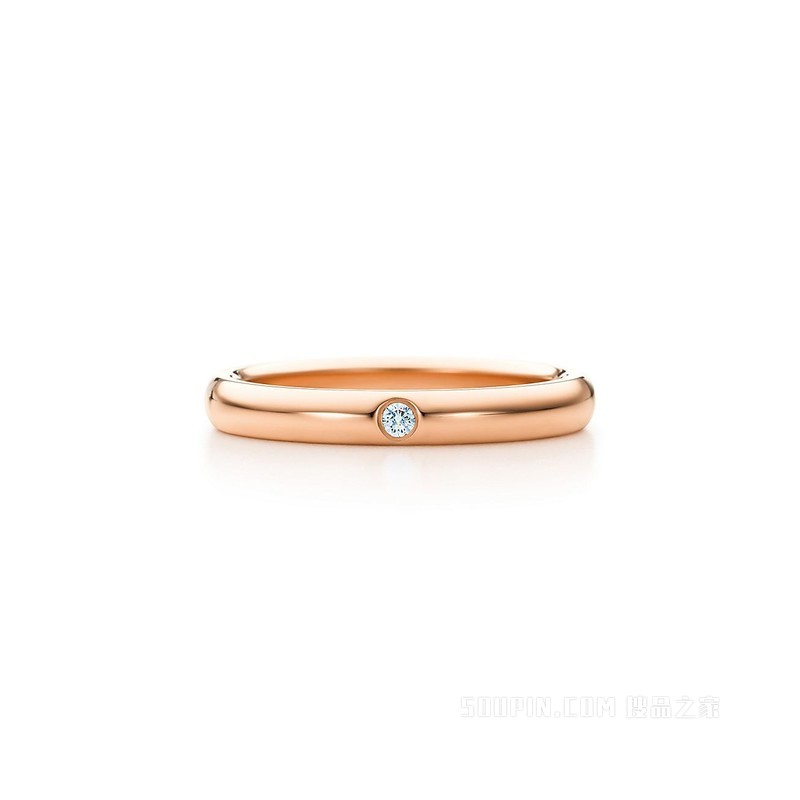 Elsa Peretti® 系列 18K 玫瑰金镶钻戒指，宽 3 毫米。