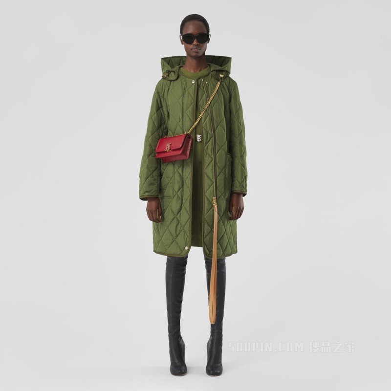 TB 迷你专属标识压花皮革链条锁扣包 (深红色) - 女士