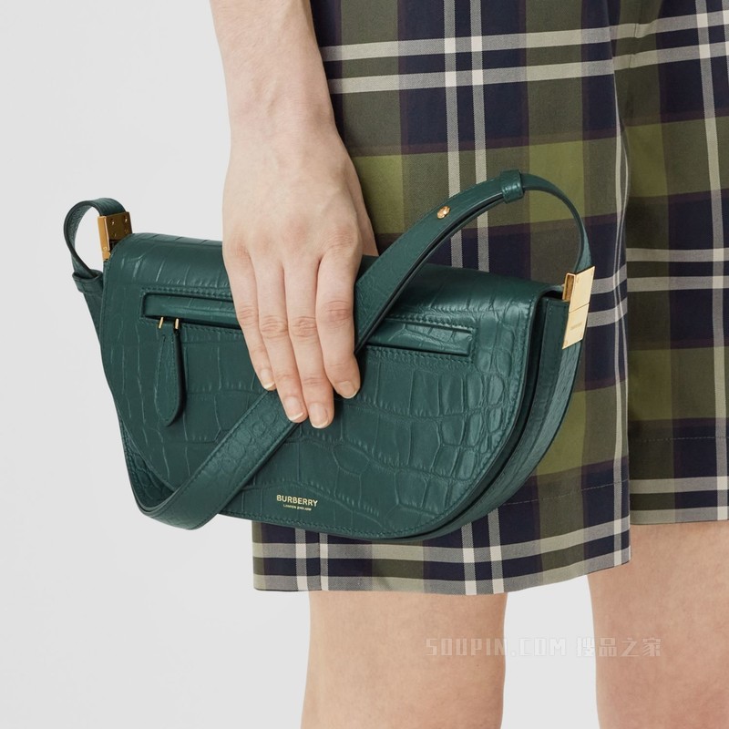 Olympia – 小号压花皮革埃伦匹亚包 (深绿色) - 女士