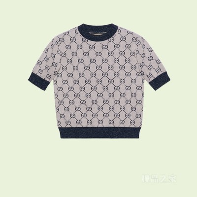 GG金银丝线提花上衣 象牙白色和蓝色