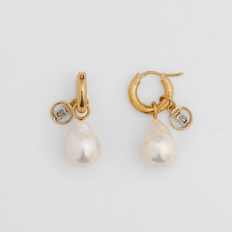 珍珠装饰镀金环状耳环 (浅金色 / 钯金色) - 女士