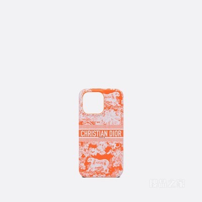 DiorTravel iPhone 13 Pro 手机壳 荧光橙色光滑牛皮革 Reverse 茹伊印花
