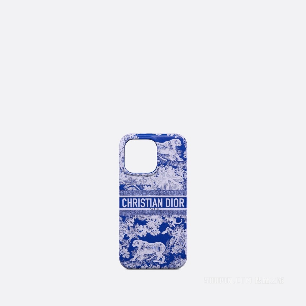 DiorTravel iPhone 13 Pro 手机壳 荧光蓝色牛皮革 Reverse 茹伊印花
