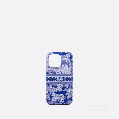 DiorTravel iPhone 13 Pro 手机壳 荧光蓝色牛皮革 Reverse 茹伊印花