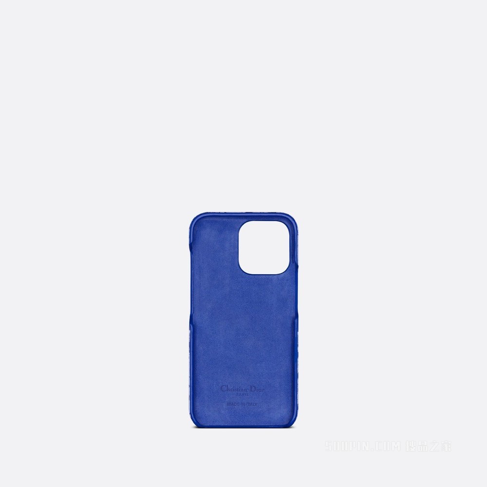 DiorTravel iPhone 13 Pro 手机壳 荧光蓝色牛皮革 Reverse 茹伊印花
