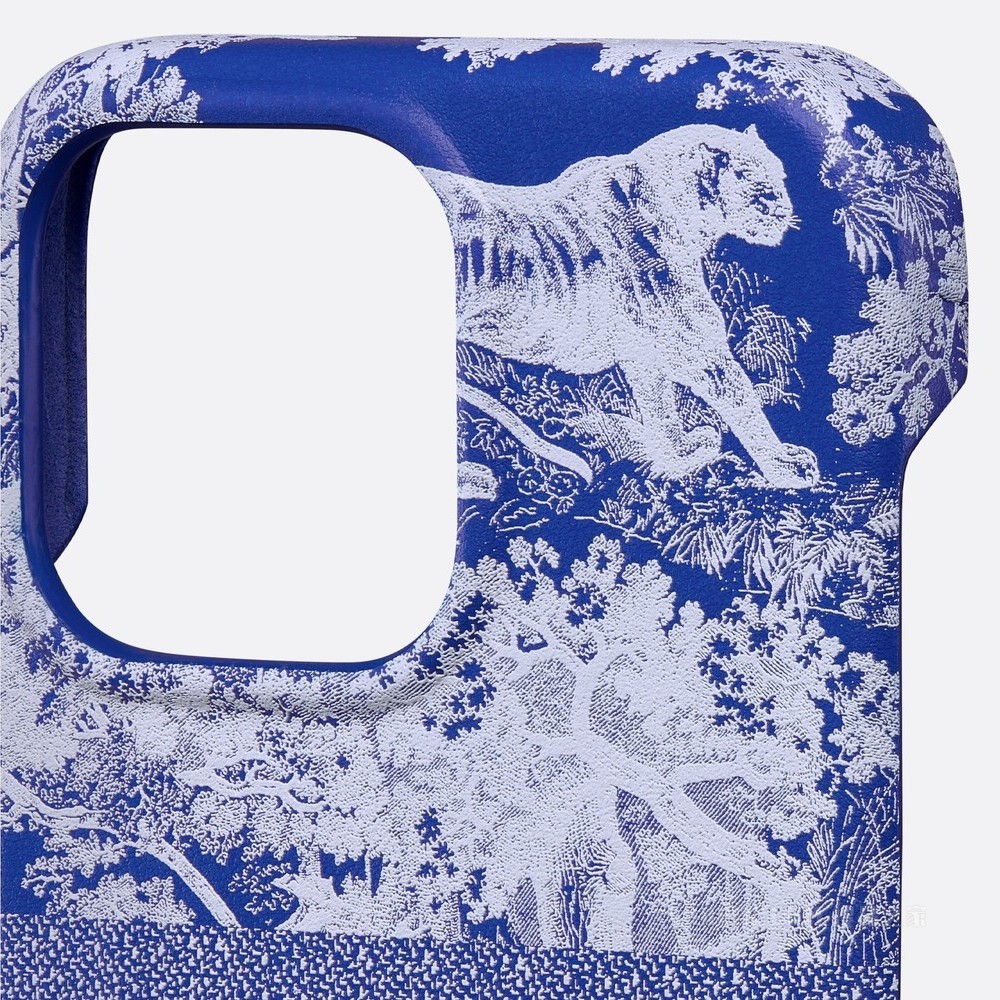 DiorTravel iPhone 13 Pro 手机壳 荧光蓝色牛皮革 Reverse 茹伊印花