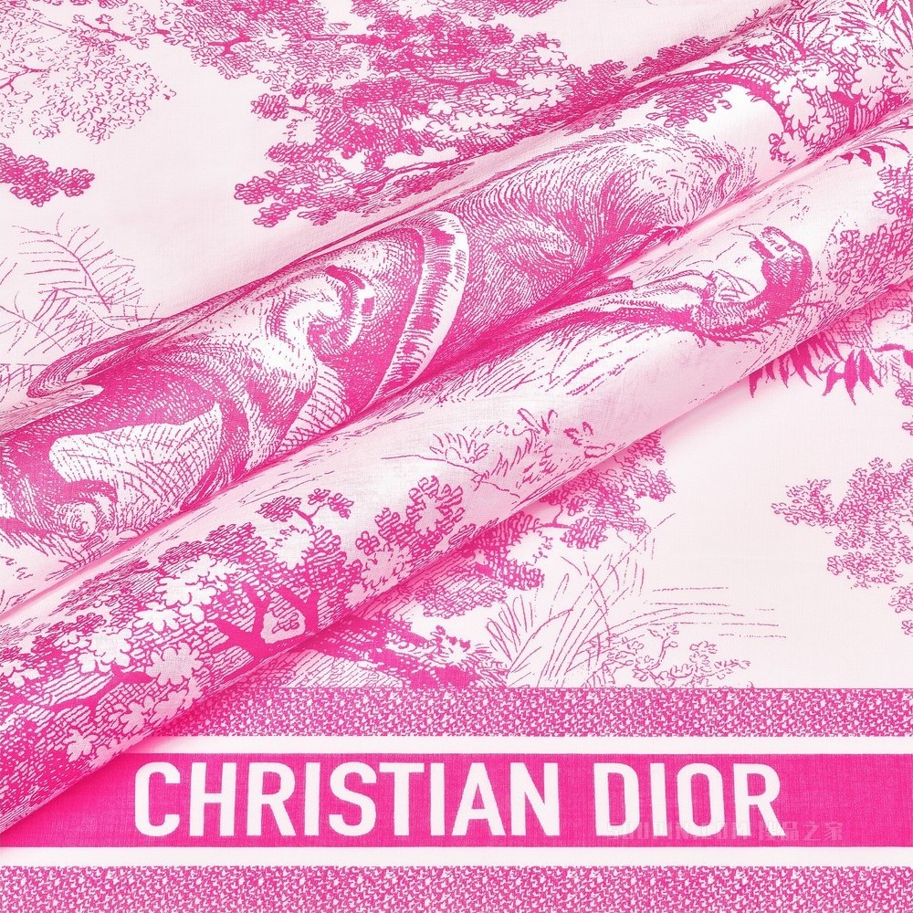 Dior 印花纱笼 象牙色和荧光粉色棉质面料 Sauvage 茹伊印花
