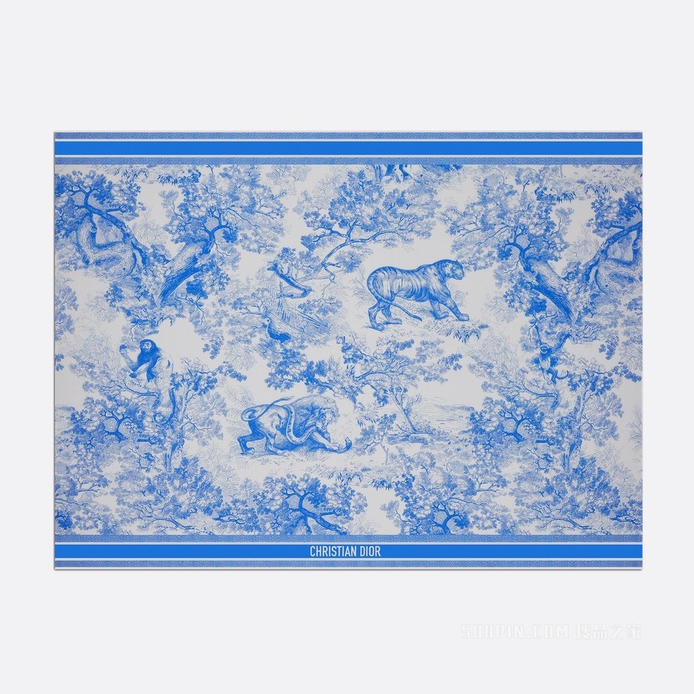 Dior 印花纱笼 象牙色和荧光蓝色棉质面料 Sauvage 茹伊印花