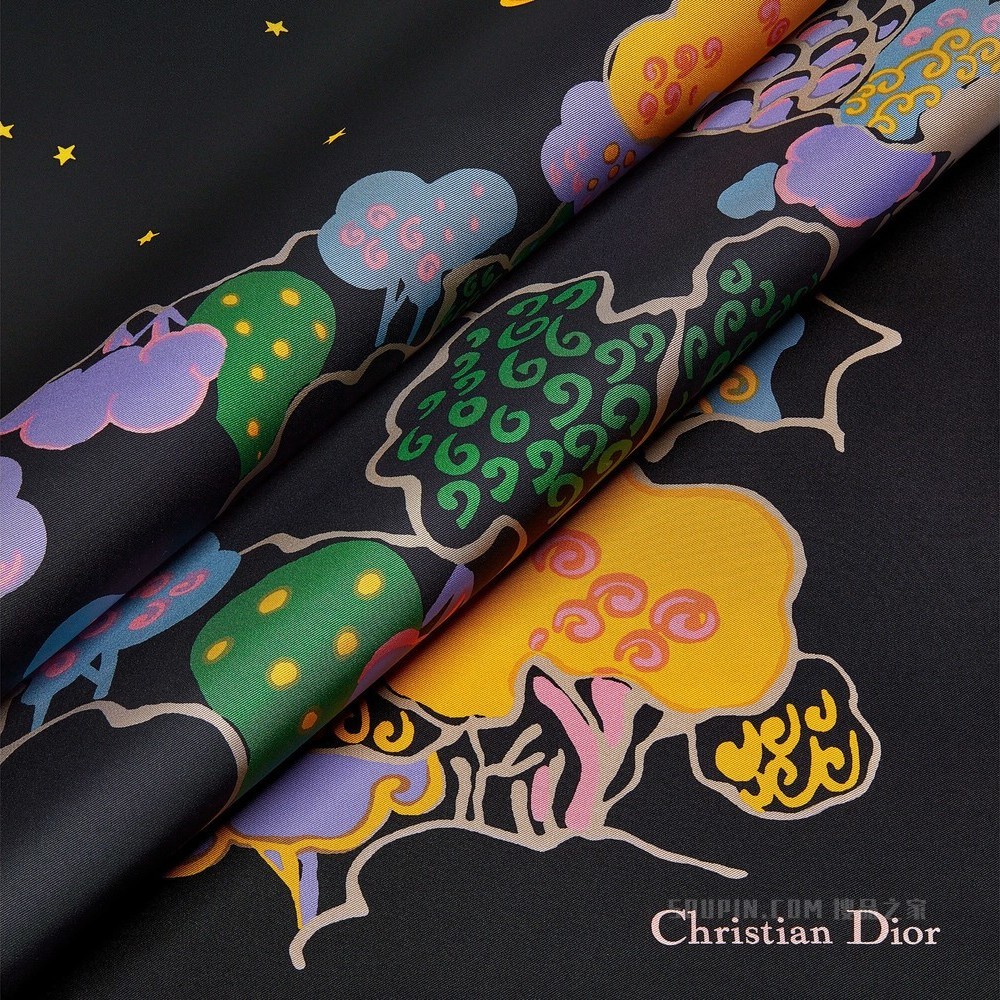 Dior 印花方巾 黑色和淡蓝色桑蚕丝斜纹面料 Dior Ciel de Rêve 印花