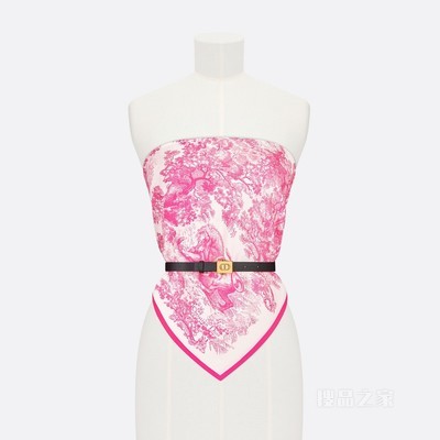 Dior 印花上衣 象牙色和荧光粉色桑蚕丝斜纹面料和黑色光滑牛皮革 Sauvage 茹伊印花