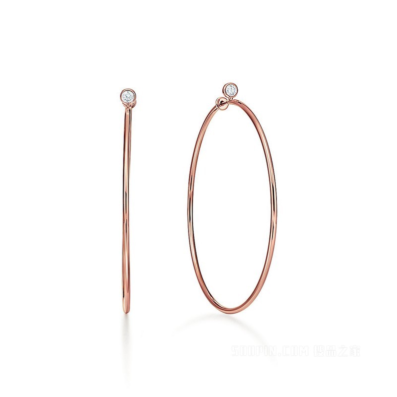 Elsa Peretti® 系列 18K 玫瑰金镶钻圈形耳环，中号。