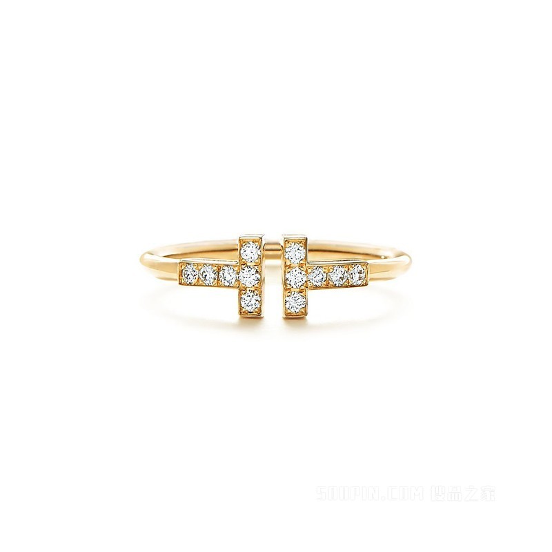 Tiffany T 系列 18K 黄金镶钻线圈戒指。