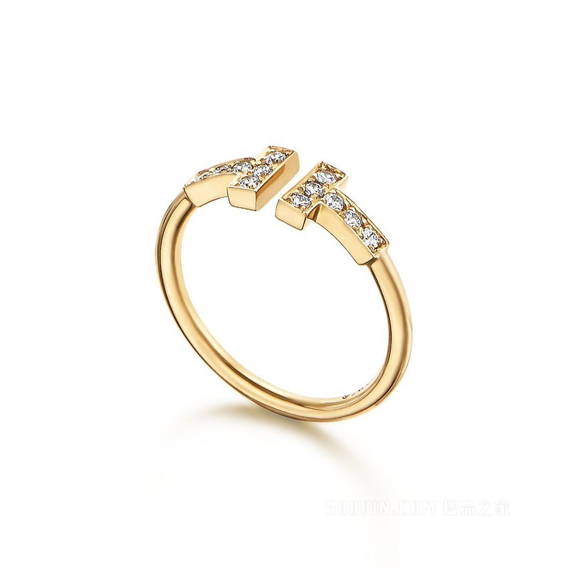 Tiffany T 系列 18K 黄金镶钻线圈戒指。