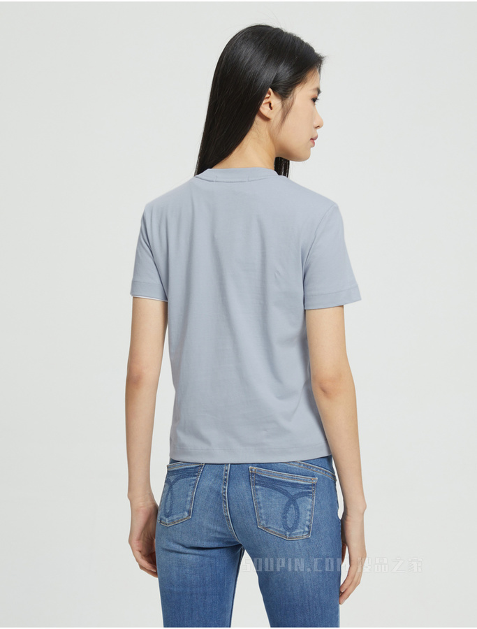 Calvin Klein 女士纯棉圆领亮钻胶质LOGO舒适短袖T恤J217796