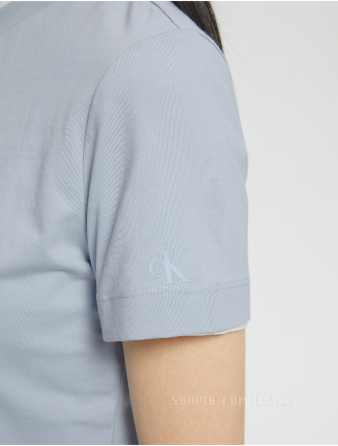 Calvin Klein 女士纯棉圆领亮钻胶质LOGO舒适短袖T恤J217796