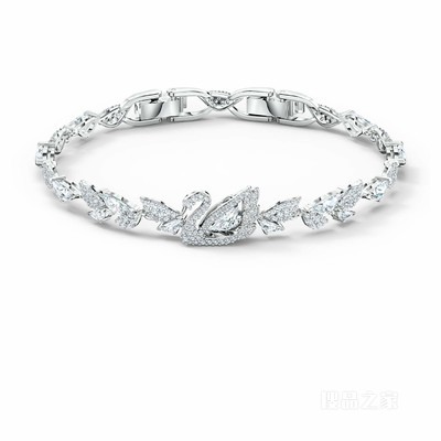 Dancing Swan 手链, 白色, 鍍白金色