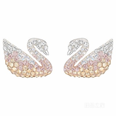 Swarovski Iconic Swan 耳钉, 天鵝, 米色, 鍍白金色