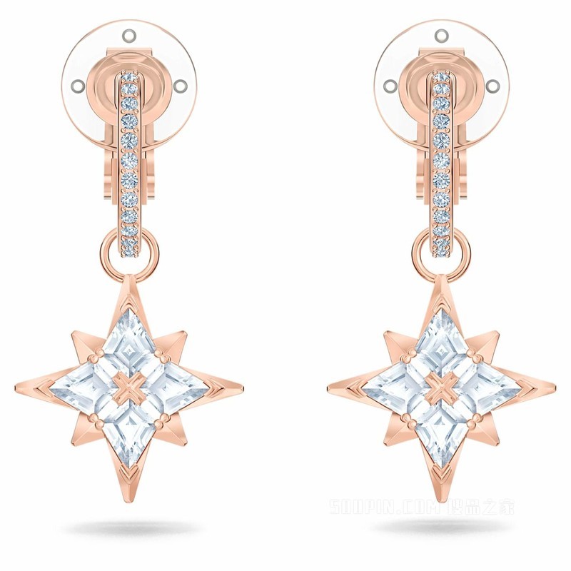 Swarovski Symbolic 夹式耳环, 星星, 白色, 镀玫瑰金色调