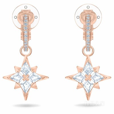 Swarovski Symbolic 夹式耳环, 星星, 白色, 镀玫瑰金色调