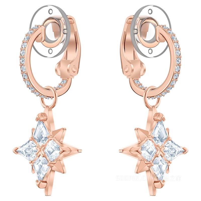 Swarovski Symbolic 夹式耳环, 星星, 白色, 镀玫瑰金色调